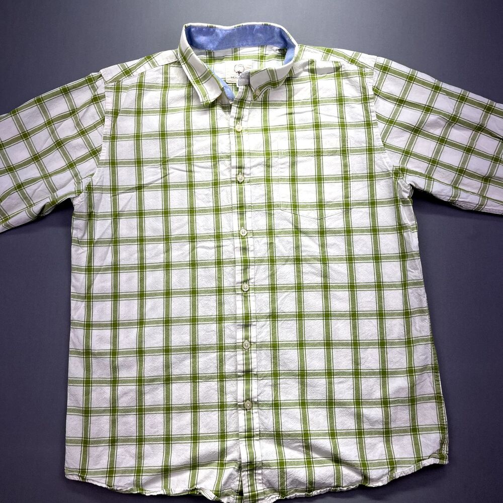 Mocotono Men's Long Sleeve‎ Green Plaid Button Up Size L Casual